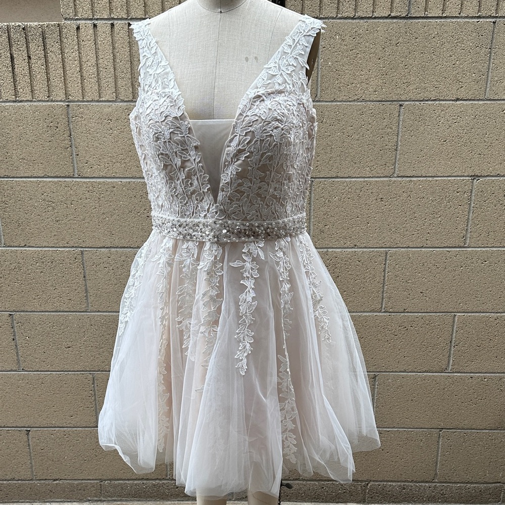 WEDDING DRESS | Short White Elegant Lace and Tulle Dress with Veil 14